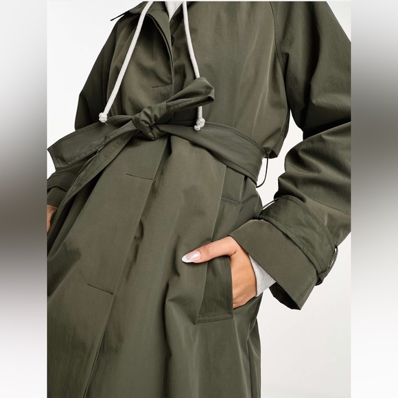 ASOS DESIGN premium top collar trench in dark olive - Picture 2 of 9